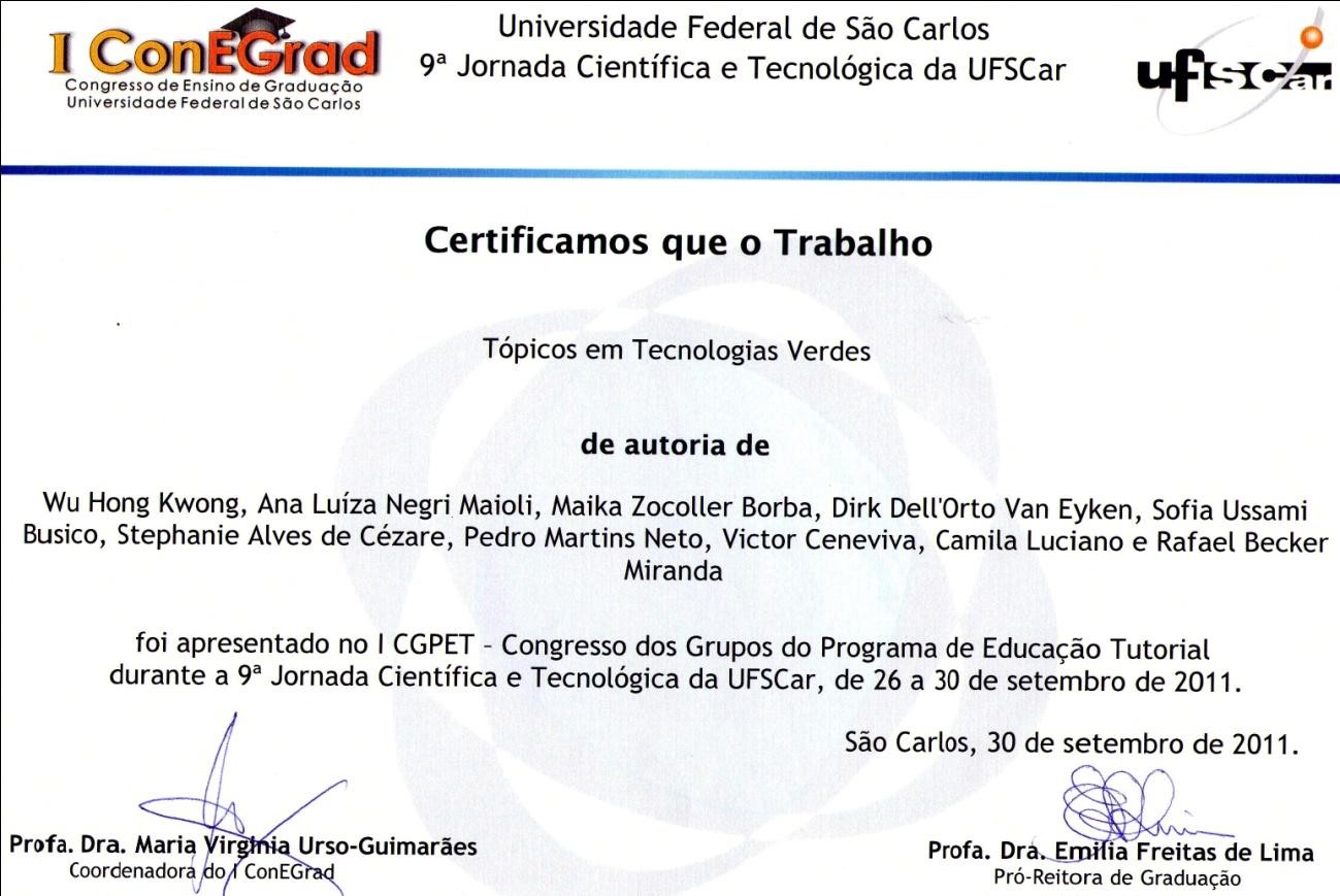 Certificado IConEGrad -Tecnologias Verdes